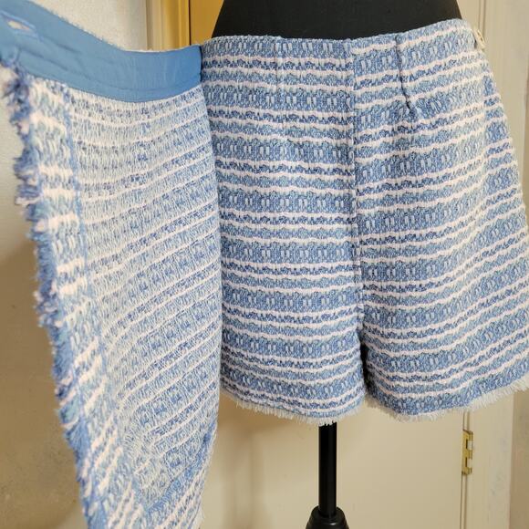 HOUSE OF HARLOW 1960 Tweed Boucle Skirt SKORT Light Blue White Fringe Hem✨️M/8 - Picture 9 of 16